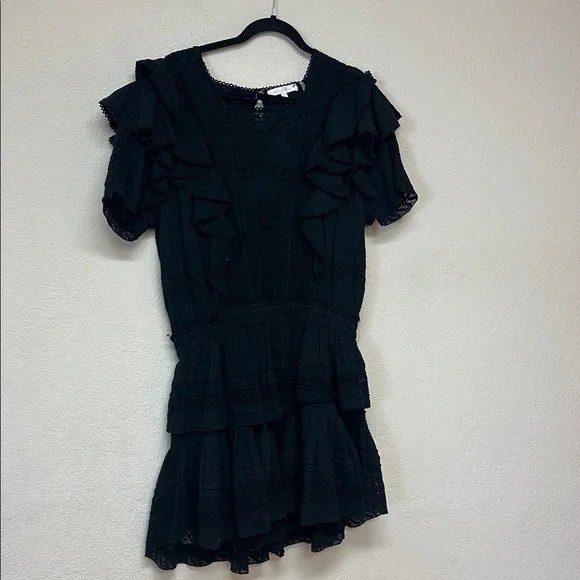 LoveShackFancy NWOT Natasha Black Ruffle Mini Dress size XL - Picture 4 of 8